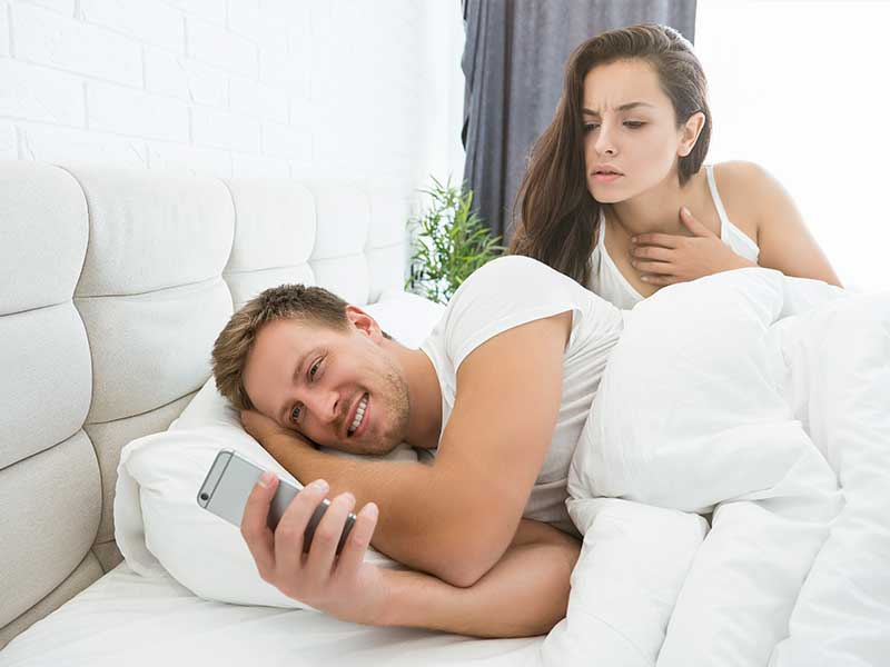 woman checks mans trust