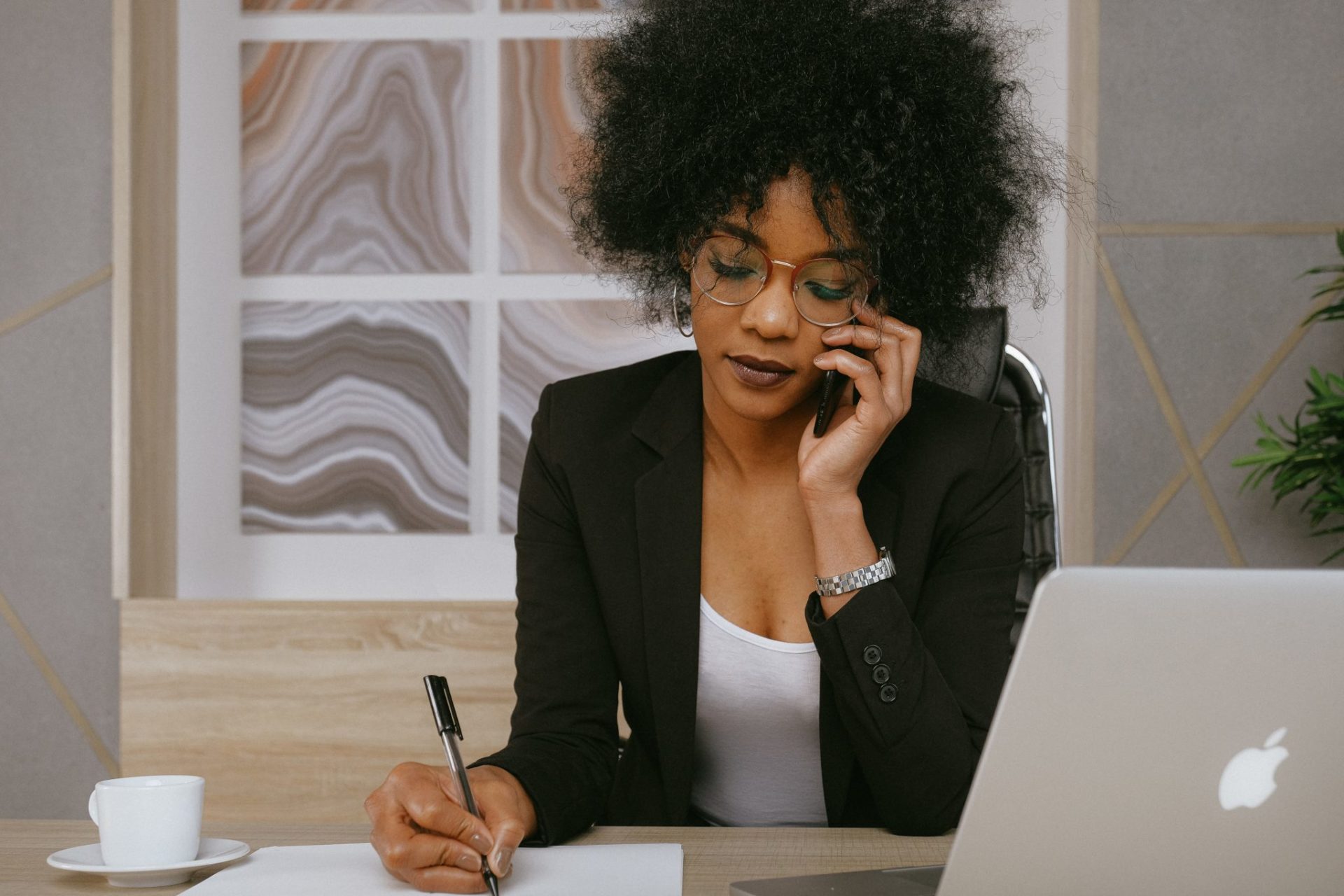 woman working phone call