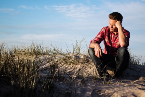 man outside sad depression