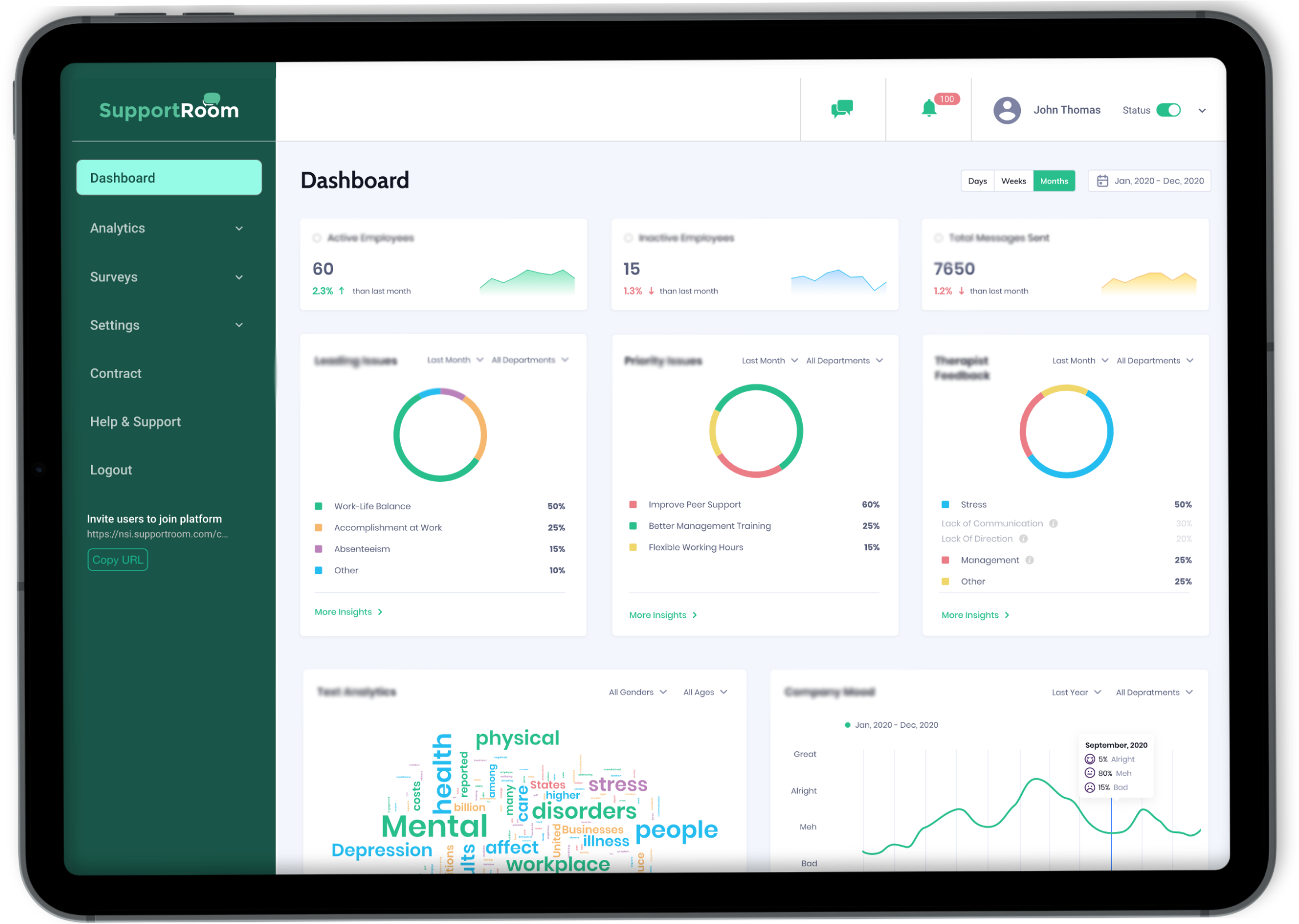 Support Room Features - Employee Chat Analytics for Leaders business registration